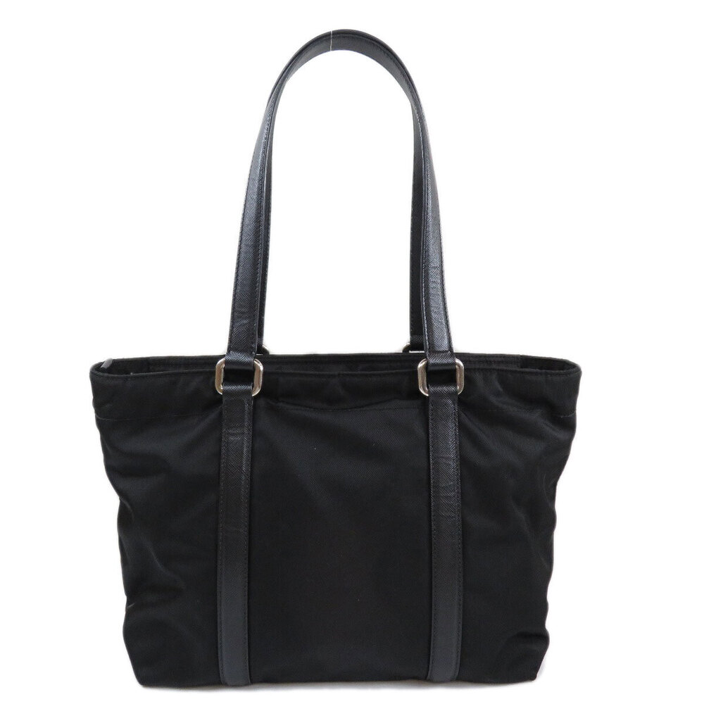 Prada signature bag leather Black Saffiano triangle plaque logo tote Black